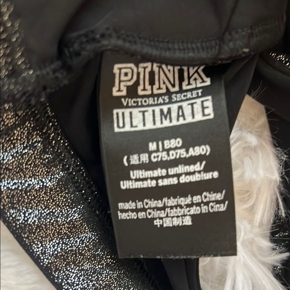 PINK Victorias Secret Shiny Black Sports Bra Size Medium - Picture 2 of 5